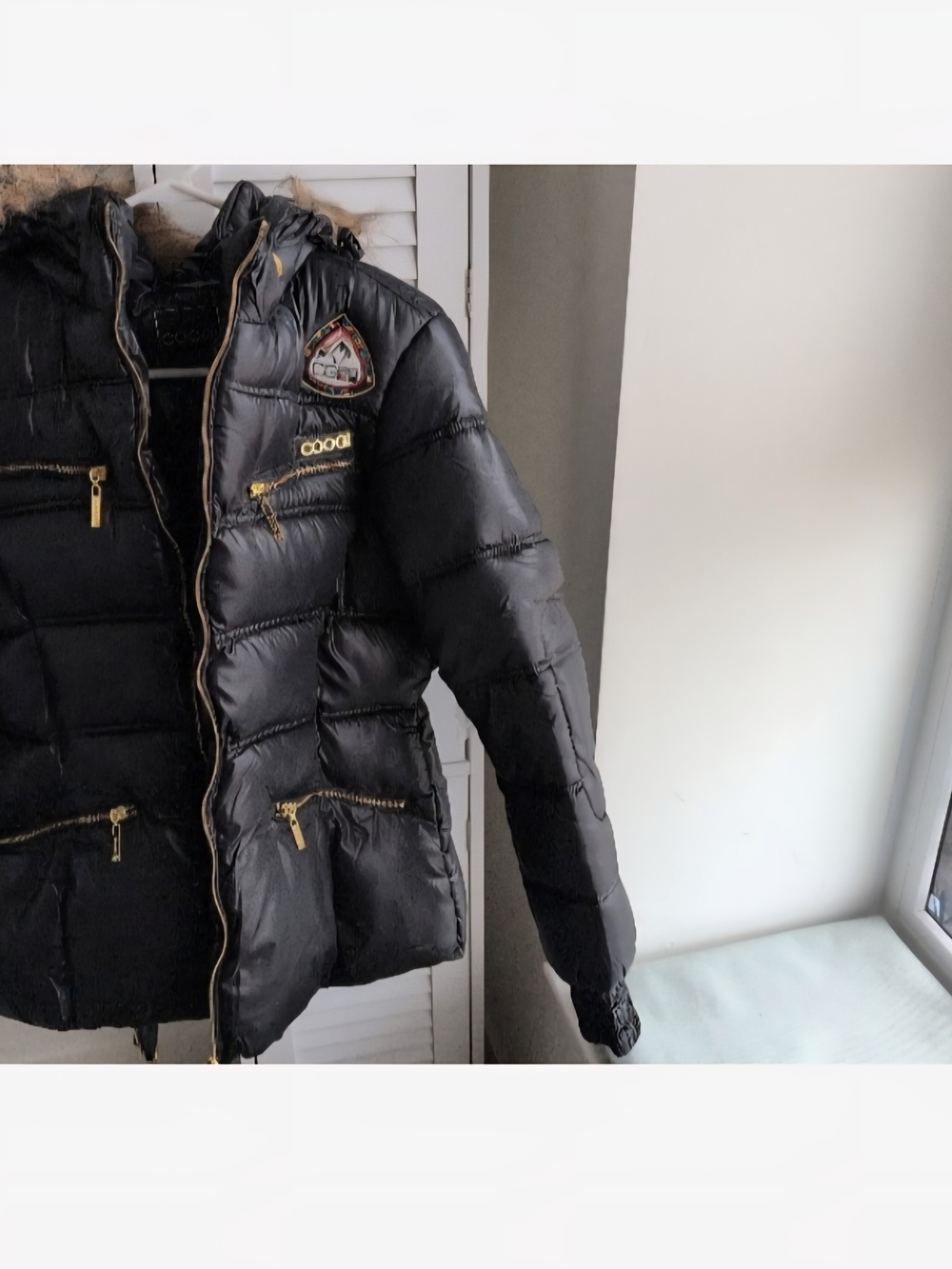 COOGI Black Quilted Puffer Jacket with Gold Zippers